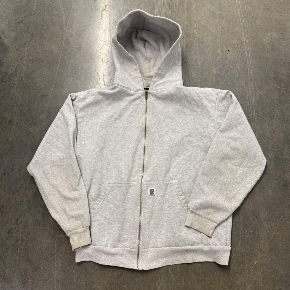 Revenge Heather Grey Full Zip Hoodie Carhartt Style Workwear Men Large